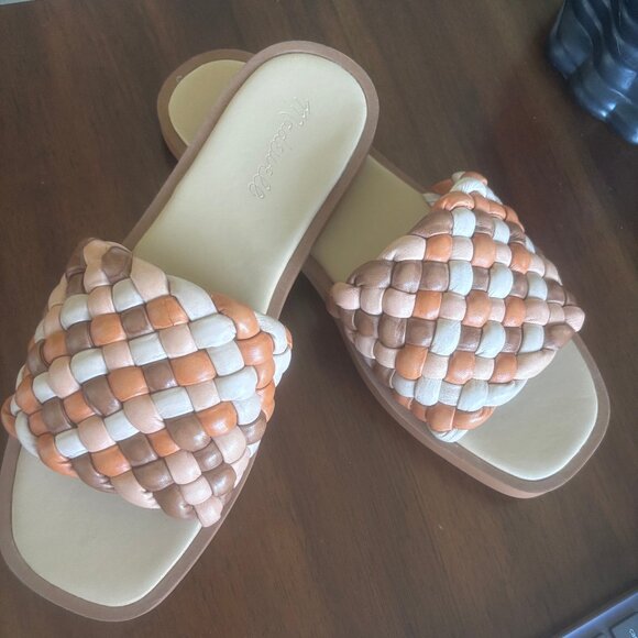 Madewell | Tan Orange The Suzi Puffy Woven Leather Neutral Sandals, Sz 7.5 - Picture 10 of 11